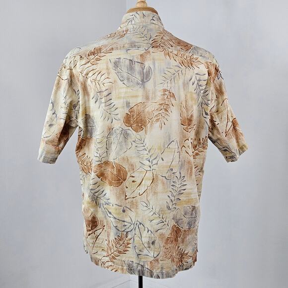 Tori Richard Cotton Lawn Tropical Print Brown Gray Hawaiian Shirt | Men's Medium - Picture 3 of 16